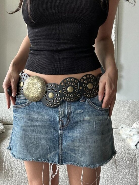 Accessories - Y2K Black Concho Belt Wide Western Cowgirl Grunge Statement